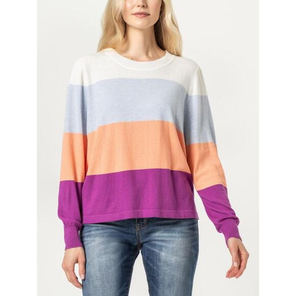 Lilla P Easy Striped Crewneck Sweater - Stripes - Multi/Orchid Multi - S - Picture 1 of 5